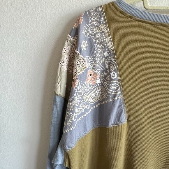 Free People We the Free Feelin It Tee Army Combo Long Sleeve Tops - Picture 8 of 12